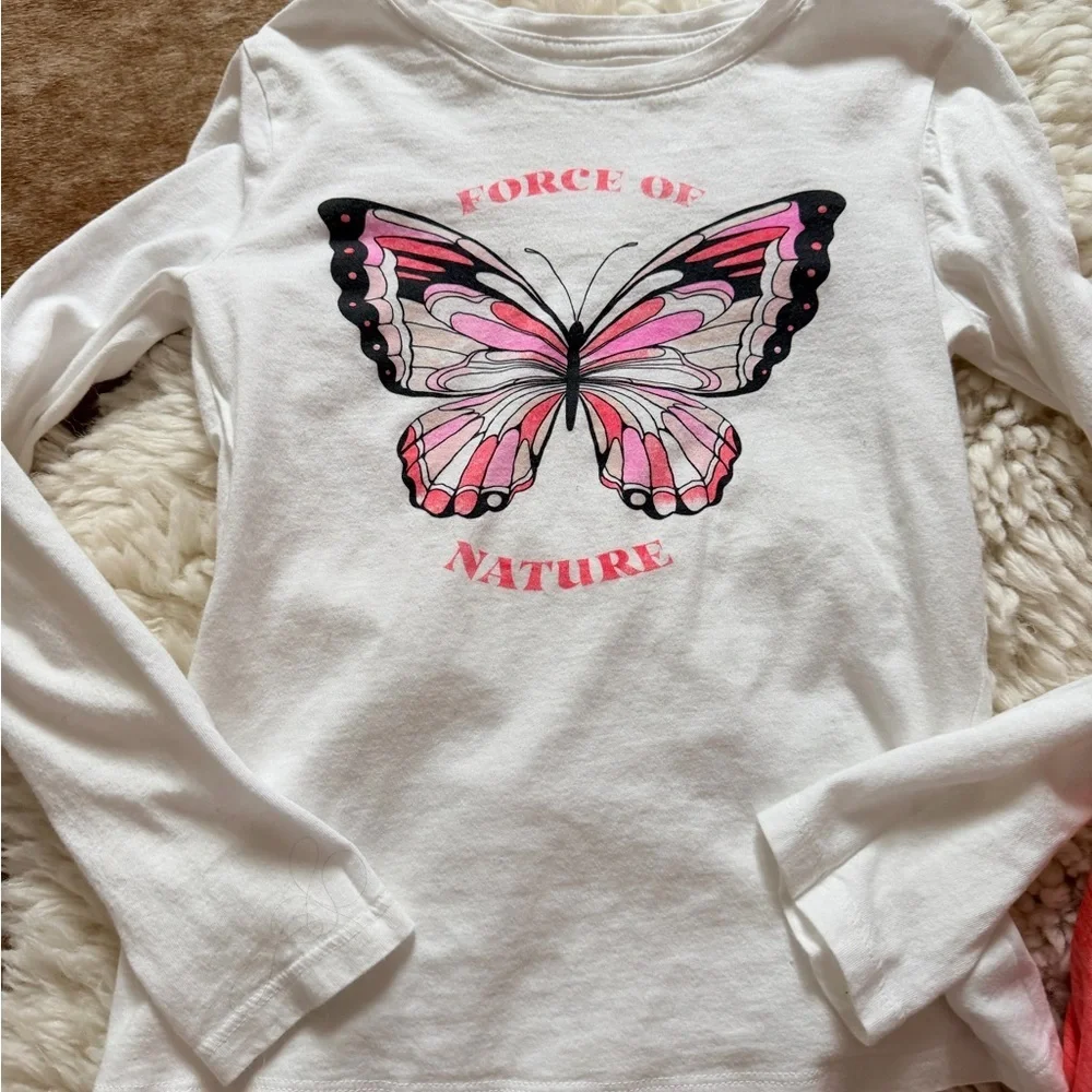 GAP White and Pink Butterfly Long Sleeve Shirt with Coral Tank Top